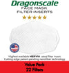MERV16 Face Mask Filter Inserts Dragonscale 22 Count Value Pack