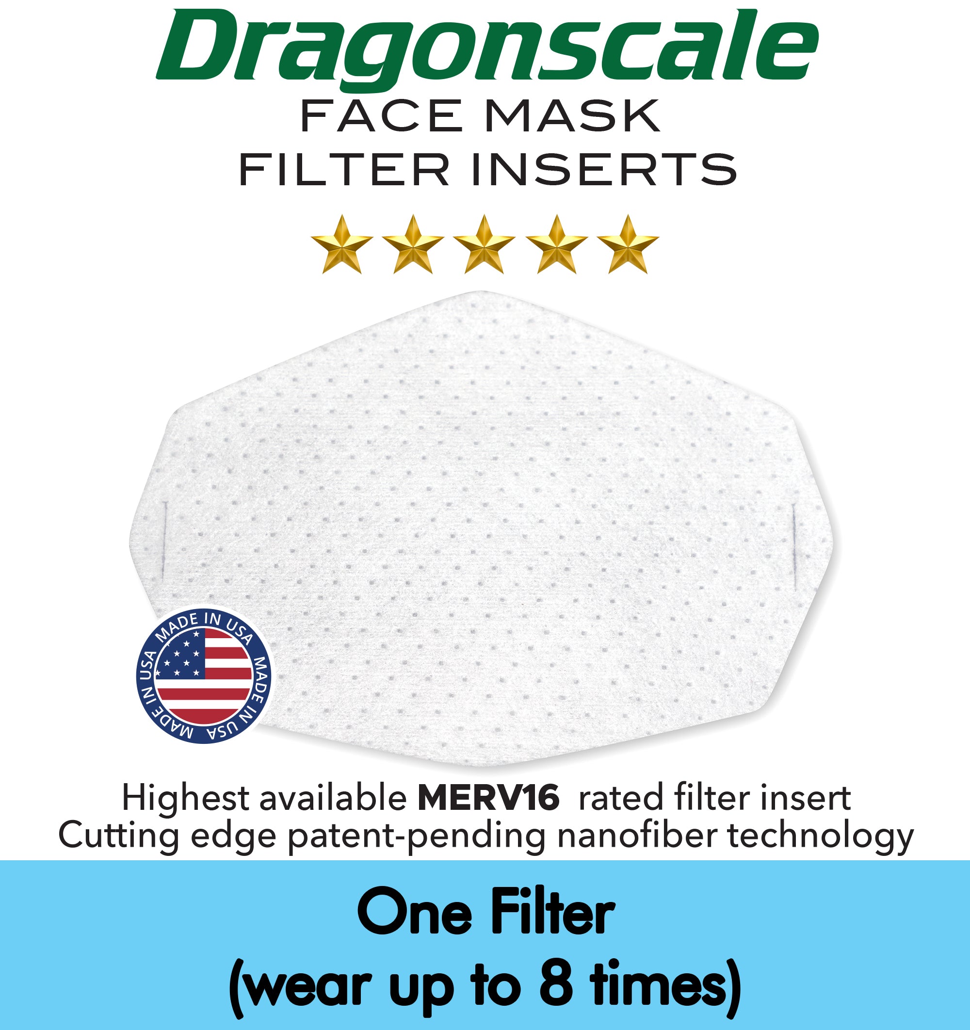 Dragonscale MERV 16 Face Mask Filter Inserts - One Filter