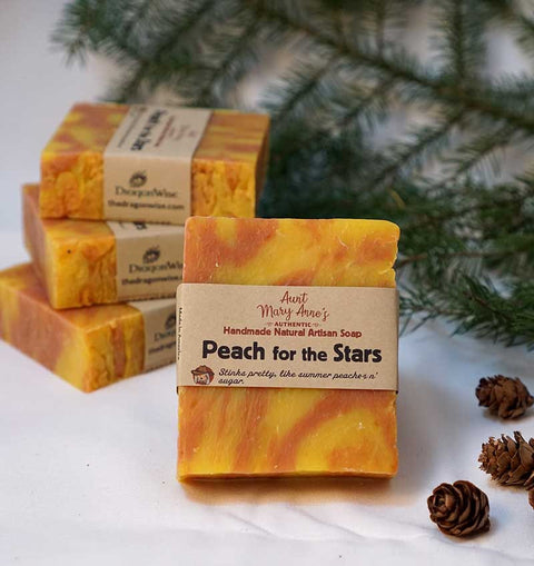 Handmade Natural Soap Bar, Vegan, &quot;Peach for the Stars&quot;, Cold Processed, Olive Oil & Shea Butter Body Soap Gift, Homemade in the USA